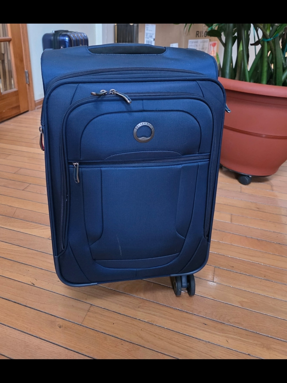 Navy Blue Soft-Side Carry-On Spinner Suitcase